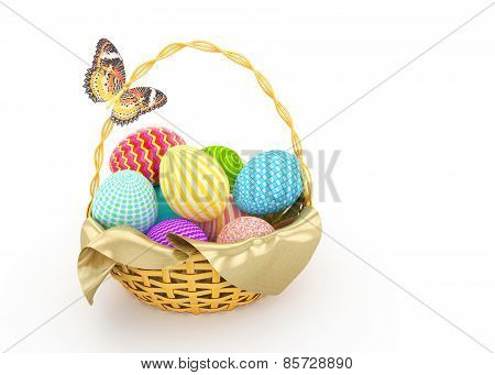 Basket With Colorful Easter Eggs