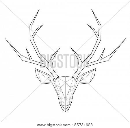 Horned deer. Low polygon linear vector illustration