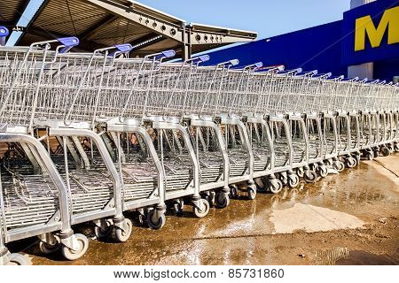 Large Empty Blue Shopping Cart Metro Store
