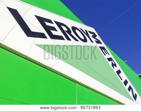 Leroy Merlin Brand Sign Against Blue Sky
