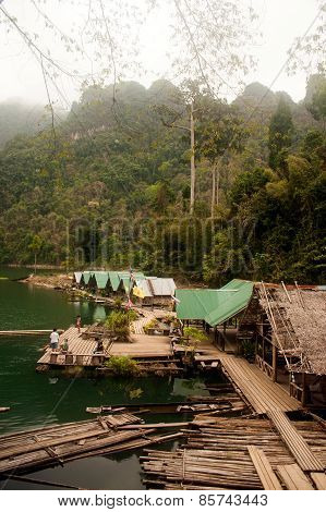 Morning At Floating House In Cheow Larn Lake (ratchaprapa Dam),Thailand.