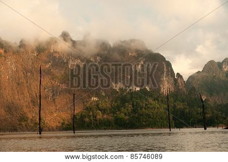 View Point And Landmark Of Cheow Larn Lake In Ratchaprapa Dam In Thailand.