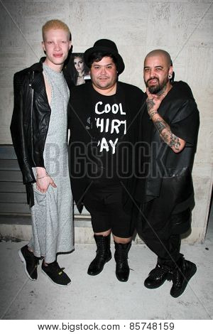 LOS ANGELES - MAR 12:  Shaun Ross, Harvey Guillen, Ashton Michael at the Kode Magazine Spring 2015 Cover Party at the The Standard on March 12, 2015 in West Hollywood, CA