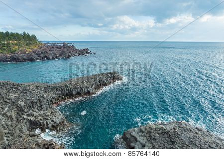 Jungmun Daepo Coast With Columnar Joints At Jeju Island, South Korea