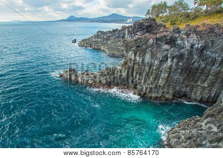 Jungmun Daepo Coast With Columnar Joints At Jeju Island, South Korea