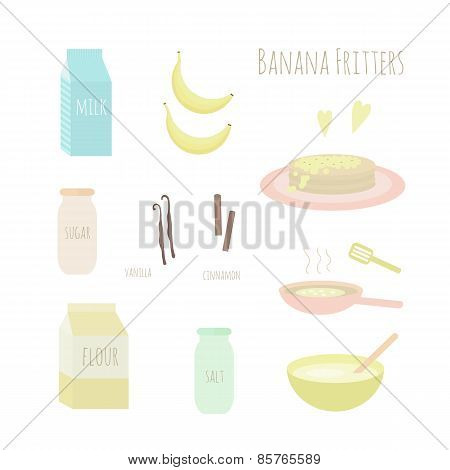 Recipe For Making Banana Fritters. Vector Illustration