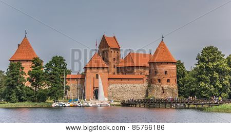 Trakai Red Brick Castle And Footbridge
