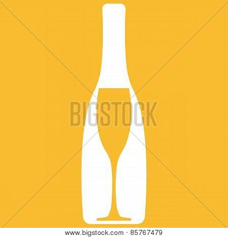 Vector illustration of champagne bottle on orange background