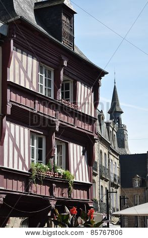 Medieval Buildings And Clock Tower In Dinan