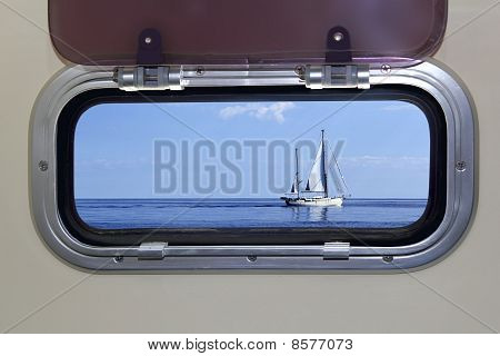 Boot Bullauge Segelboot Ansicht Blue Meer