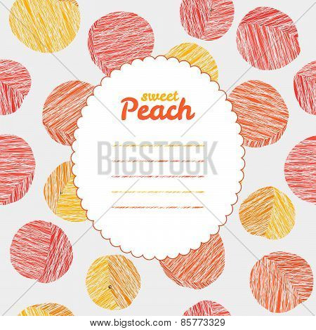 Endless peach texture, repeating fruit background. Text frame. Autumn harvest backdrop.