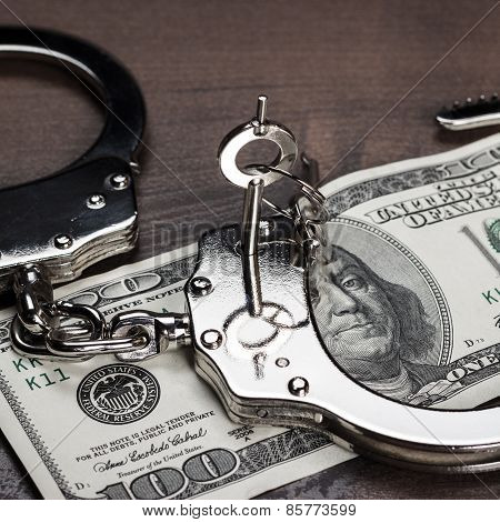 handcuffs and one hundred dollars on the table
