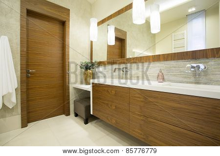 Interior With Wooden Door And Furniture