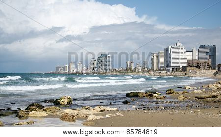 The Tel Aviv Skyline And The Mediterranean Sea