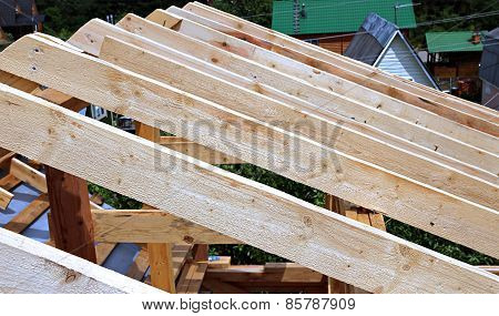 Installation Of Wooden Beams At Construction