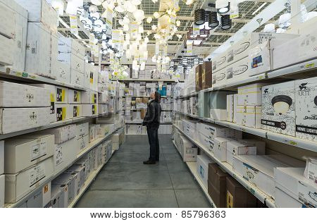 MOSCOW, RUSSIA - MARCH 03, 2015. Interior of Leroy Merlin Store. Leroy Merlin is a French home-impro