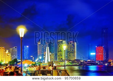 Shanghai, China - May 23, 2015:beautiful View Of  Shanghai -  Bund Or Waitan Waterfront At Night. Sh