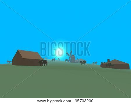Low Poly Retro Style Landscape