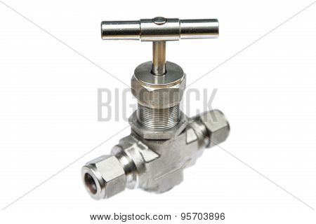 Manual ball valve or stainless steel ball valve isolated on white background