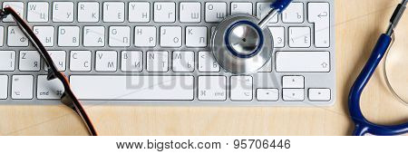 Medicine Doctor's Working Table View From Top