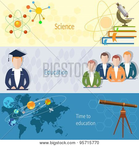 Education Concept: Students, Teachers, Chemistry, Physics, Microscope, Online Training