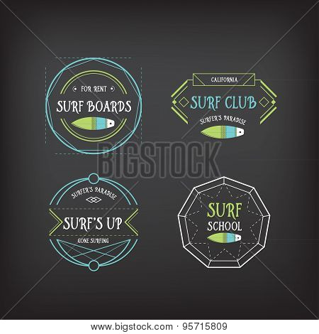 Surf Vintage Elements. Retro Logo Board. Hawaii Beach Wave Banner.