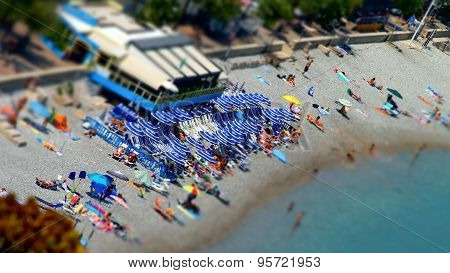 Tilt-shift View Of The Beach In Menton, France