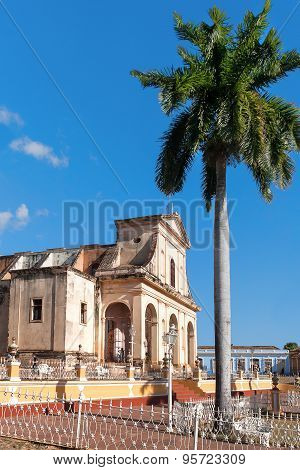 A View Of Plaza Mayor With Santisima Church In Trinidad, Cuba. Unesco World Heritage Site.