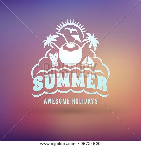 Vintage Hipster Summer Holidays Label Or Badge. Vector Design Element On Coloful Summer Background