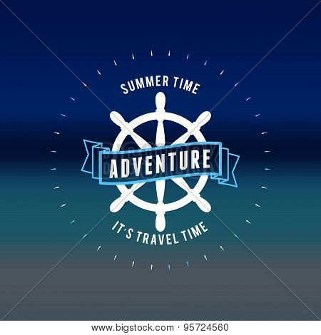 Vintage Hipster Summer Holidays Label Or Badge. Vector Design Element On Coloful Summer Background