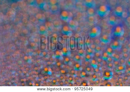 Macro rainbow drops, bokeh on focus blur