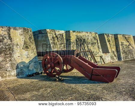 Colonial War Ancient Cannon In Cartagena Fortress
