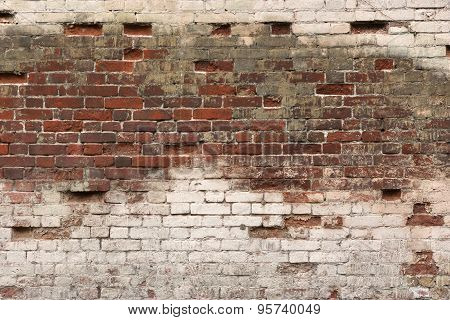 Old Broken Rough Red White Brick Wall Background