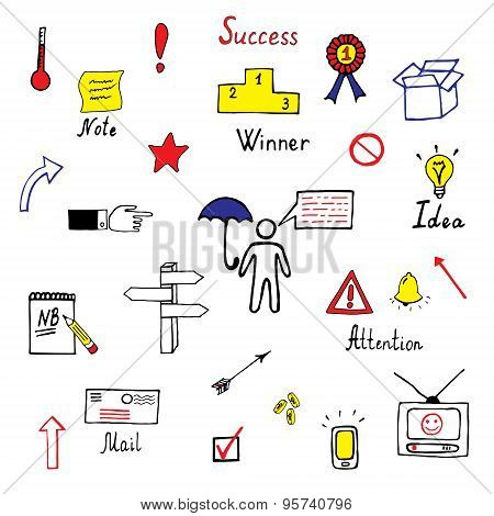 Hand drawn business icons set