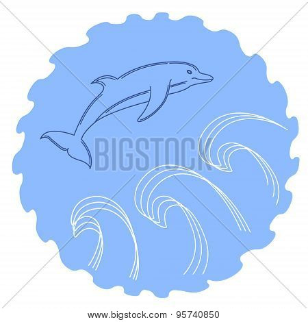 Illustration of a sketched jumping dolphin
