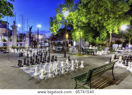Outdoor chessgame, Bastions park, Geneva, Switzerland, HDR