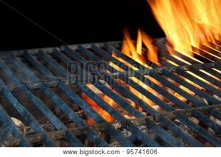Flaming Bbq Charcoal Grill Close-up Background