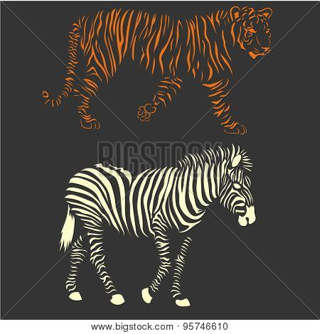 vector zebra and tiger
