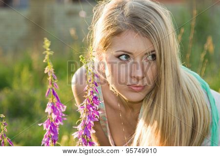 Beautiful Blonde And Flowers