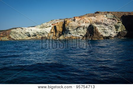 Picturesque Rocks Near Coast Of Island Milos, Greece