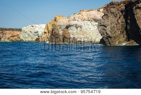 Picturesque Rocks Near Coast Of Island Milos, Greece