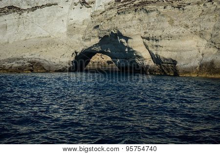 Picturesque Rocks Near Coast Of Island Milos, Greece
