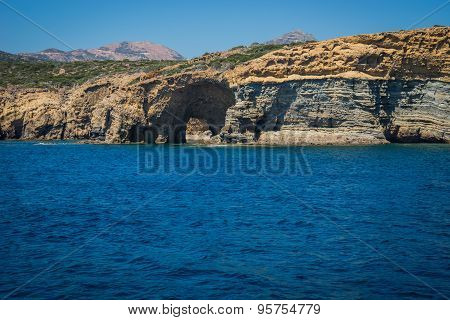 Picturesque Rocks Near Coast Of Island Milos, Greece