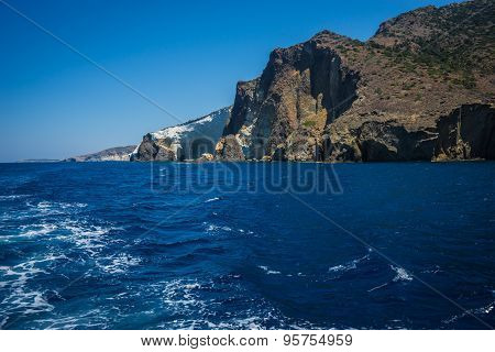 Picturesque Rocks Near Coast Of Island Milos, Greece