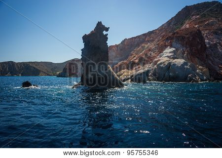 Picturesque Rocks Near Coast Of Island Milos, Greece