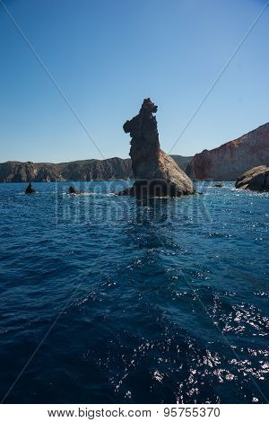 Picturesque Rocks Near Coast Of Island Milos, Greece