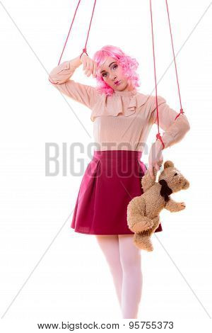 Woman Girl Stylized Like Marionette Puppet On String