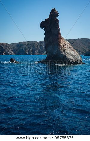 Picturesque Rocks Near Coast Of Island Milos, Greece