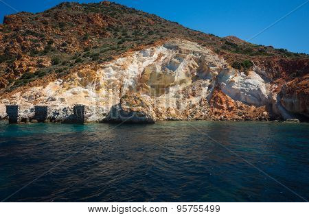 Picturesque Rocks Near Coast Of Island Milos, Greece