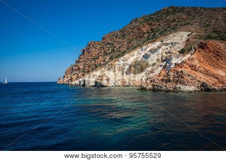 Picturesque Rocks Near Coast Of Island Milos, Greece